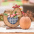 Wood and ceramic home accent, 'Hen with Blooms' - Whimsical Hand-Painted Hen-Themed Wood Ceramic Home Accent