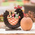 Wood and ceramic home accent, 'Hen with Blossoms' - Hen and Floral-Themed Whimsical Wood and Ceramic Home Accent