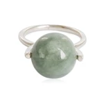 Jade cocktail ring, 'Minimalist Orb' - Modern Silver Ball Cocktail Ring with Light Green Jade Stone