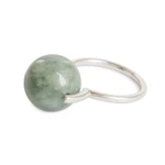 Jade cocktail ring, 'Minimalist Orb' - Modern Silver Ball Cocktail Ring with Light Green Jade Stone