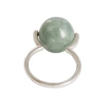 Jade cocktail ring, 'Minimalist Orb' - Modern Silver Ball Cocktail Ring with Light Green Jade Stone