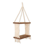 Macrame cotton and wood hanging shelf, 'Boho Spiral' - Geometric-Themed Macrame Cotton and Wood Hanging Shelf
