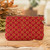 Cotton coin purse, 'Cherry Ditsy' - Floral-Themed Leather-Accented Handwoven Cotton Coin Purse
