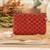 Cotton coin purse, 'Cherry Ditsy' - Floral-Themed Leather-Accented Handwoven Cotton Coin Purse