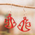 Reclaimed wood dangle earrings, 'Red Aquatic Dream' - Eco-Friendly Reclaimed Wood Red Earrings with Fish Design