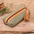 Leather-accented cotton pencil case, 'Field Flowers' - Floral Green 100% Cotton Pencil Case with Leather Accents