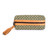 Leather-accented cotton pencil case, 'Field Flowers' - Floral Green 100% Cotton Pencil Case with Leather Accents