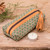 Leather-accented cotton pencil case, 'Field Flowers' - Floral Green 100% Cotton Pencil Case with Leather Accents