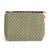 Cotton cosmetic bag, 'Green Ditsy' - Loomed Floral Green Cotton Cosmetic Bag with Leather Accent