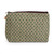 Cotton cosmetic bag, 'Green Ditsy' - Loomed Floral Green Cotton Cosmetic Bag with Leather Accent