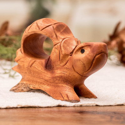 Wood figurine, 'Marine Traveler' - Animal-Themed Handmade Natural Mahogany Wood Turtle Figurine
