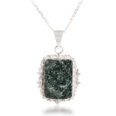 Jade pendant necklace, 'Ancestral Essence' - Guatemalan Dark Green Jade Sterling Silver Pendant Necklace