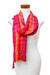Rayon scarf, 'Dazzling Glam' - Textured Striped Hand-Loomed Rayon Scarf in Orange and Red