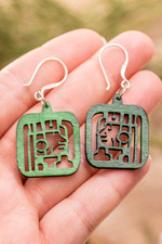 Reclaimed wood dangle earrings, 'Mayan Essence in Green' - Maya-Themed Hand-Carved Openwork Reclaimed Wood Earrings