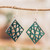 Reclaimed wood dangle earrings, 'Teal Diamonds' - Rhombus-Shaped Eco-Friendly Reclaimed Wood Earrings in Teal
