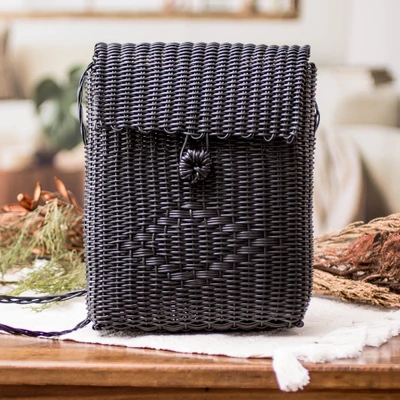 Handwoven sling bag, 'Casual Beauty' - Handwoven Recycled Vinyl Cord Sling Bag with Diamond Motif