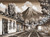 'San Francisco Street IV' - Grey White Black Oil Painting of Street in Antigua Guatemala