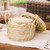 Natural fiber tortilla warmer, 'Taco Night' - Hand-Loomed Embroidered Natural Fiber Tortilla Warmer