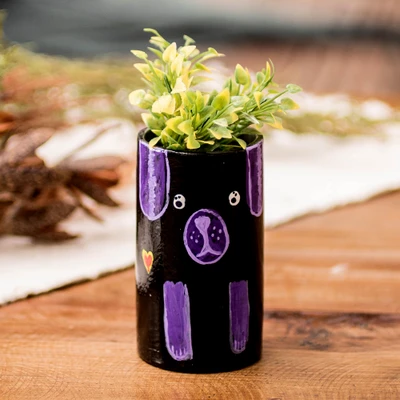 Ceramic pen holder, 'Black Loyal Organizer' - Dog-Themed Ceramic Decorative Vase Utensil and Pen Holder