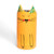 Ceramic pen holder, 'Petite Yellow Feline Organizer' - Hand-Painted Ceramic and Utensil Pen Holder with Cat Motif