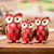 Ceramic figurines, 'United Tecolote Family' (set of 3) - 3 Owl-Shaped Red Ceramic Figurines Hand-Painted in Guatemala