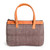 Leather-accented handle bag, 'Cheeky Waves' - Chevron-Patterned Cotton Handle Bag in Brown and White Hues