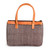 Leather-accented handle bag, 'Cheeky Waves' - Chevron-Patterned Cotton Handle Bag in Brown and White Hues