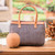 Leather-accented handle bag, 'Cheeky Waves' - Chevron-Patterned Cotton Handle Bag in Brown and White Hues