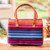 Leather-accented handle bag, 'Vibrant Choices' - Multicolor Striped Cotton Handle Bag with Leather Accents