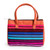 Leather-accented handle bag, 'Vibrant Choices' - Multicolor Striped Cotton Handle Bag with Leather Accents