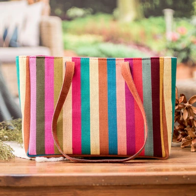 Cotton shoulder bag, 'Vibrant Tropic' - Multicolor Striped Cotton Shoulder Bag Woven in Guatemala