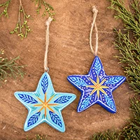 UNICEF ceramic star ornaments 'Starry Skies' (set of 2) - Set of 2 Ceramic Star Ornaments