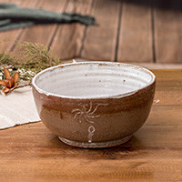 Ceramic bowl, 'Rustic Flavor' - Rustic-Inspired Glazed Earthy Tone and White Ceramic Bowl