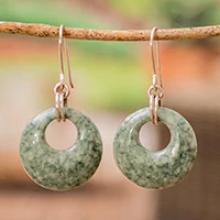 Jade dangle earrings, 'Glowing Light Green' - Sterling Silver Dangle Earrings with Light Green Jade Stones