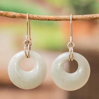 Jade dangle earrings, 'Glowing Apple Green' - Guatemalan Apple Green Jade Sterling Silver Dangle Earrings