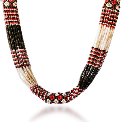 Long beaded torsade necklace, 'White and Rose Harmony' - Glass Beaded Long Torsade Necklace Handcrafted in Guatemala
