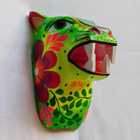Wood wall mask, 'Jaguar Spirit' - Hand-Painted Jaguar Wall Mask Carved from Reclaimed Wood