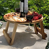 Teak folding picnic table tray, 'Time to Share' - Teakwood Folding Portable Picnic Snack and Wine Table Tray