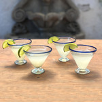 Handblown margarita glasses, 'Waves of Euphoria' (set of 4) - Handmade Eco-Friendly Blue-Rim 4-Piece Margarita Glass Set