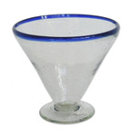 Handblown margarita glasses, 'Waves of Euphoria' (set of 4) - Handmade Eco-Friendly Blue-Rim 4-Piece Margarita Glass Set