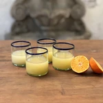 Handblown lowball glasses, 'Waves of Delight' (set of 4) - Handblown Eco-Friendly 4-Piece Blue-Rim Lowball Glass Set