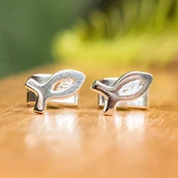 Sterling silver stud earrings, 'Ocean of Faith' - Ichthys Jesus Fish-Themed Sterling Silver Stud Earrings