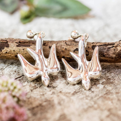 Sterling silver dangle earrings, 'Holy Spirit Dove' - Holy Spirit Dove-Themed Sterling Silver Dangle Earrings