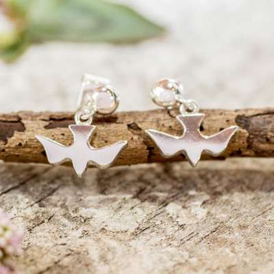 Sterling silver button earrings, 'Sacred Holy Spirit' - Holy Spirit Dove Polished Sterling Silver Button Earrings