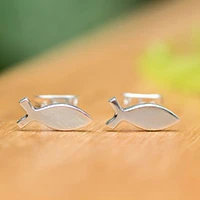 Sterling silver stud earrings, 'Focus in Faith Forever' - Spiritual Ichthys Jesus Fish-Shaped Silver Stud Earrings