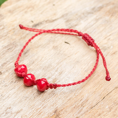 Crystal beaded macrame pendant bracelet, 'Cherry Spark' - Artisan-Made Cherry Red Crystal Beaded Macrame Bracelet