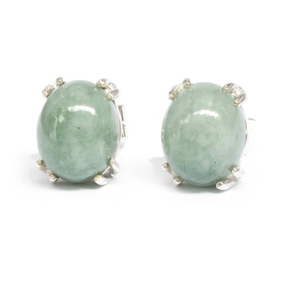 Jade stud earrings, 'Light Green Allure' - Polished Silver Stud Earrings with Light Green Jade Stones