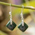 Jade dangle earrings, 'Green Remarkable Rhombus' - Rhombus-Themed Silver Dangle Earrings with Guatemalan Jade (image 2) thumbail