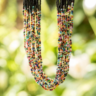 Beaded torsade necklace, 'Chic Rainbow' - Adjustable Torsade Necklace with Colorful Glass Beads