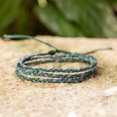 Macrame wrap bracelet, 'Versatile Waters' - Sea-Inspired Palette Macrame Wrap Bracelet with Sliding Knot